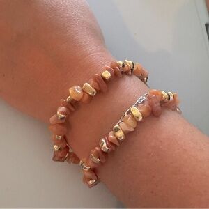 Chunky Orange Quartz & Gold Toned Stretchy Wrap Bracelet – Boho Jewellery